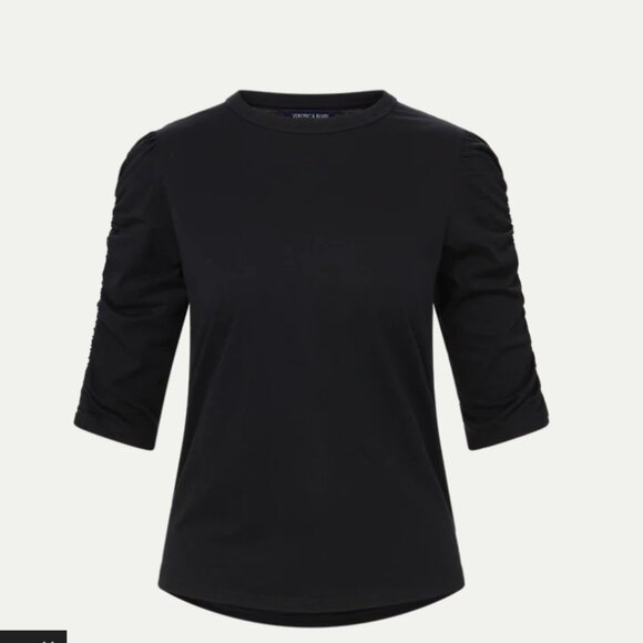 Black Veronica Beard Waldorf Ruched-Sleeve Tee XS - Picture 1 of 1